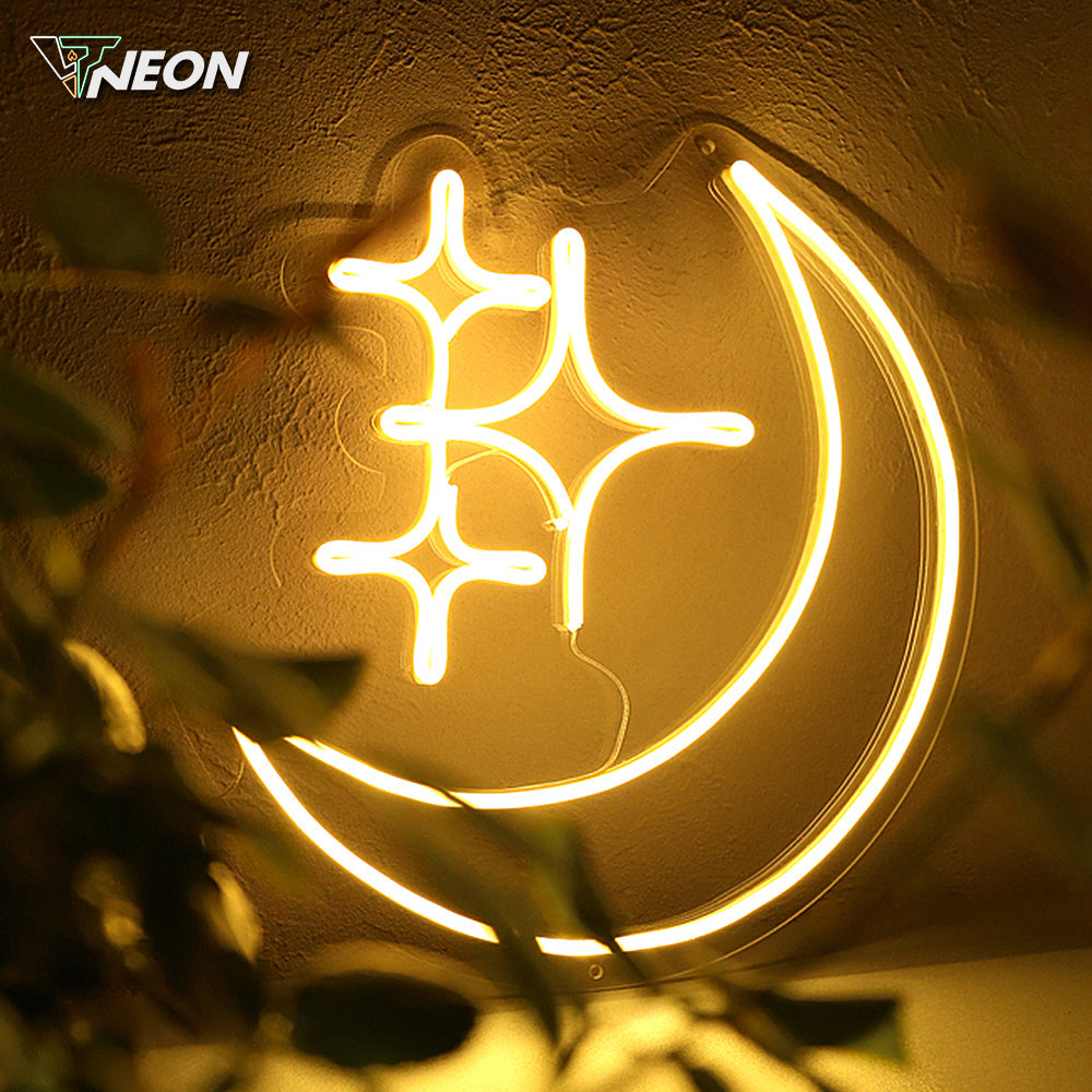 Moon with Stars Neon Sign